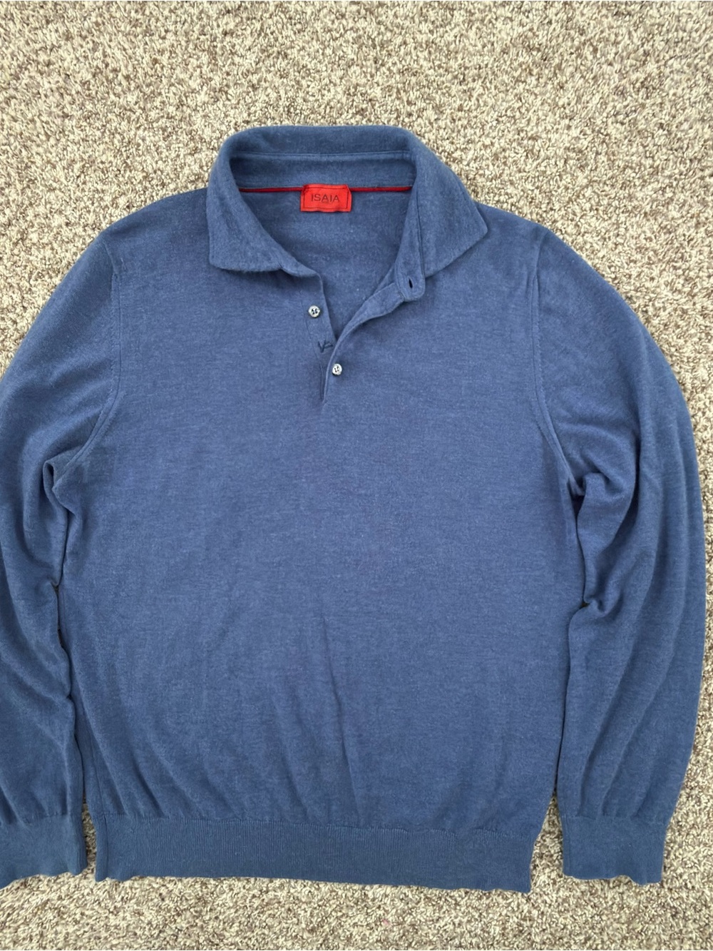 ISAIA Napoli 100% Cashmere Long Sleeve Polo Sweater Blue Men's Size Large